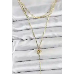 Pirinç Gold Renk Düğüm Model Detaylı 3lü Kombin Y Kadın Kolye