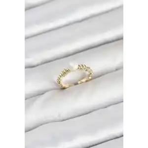 Pirinç Gold Renk Göbek İnci Model Kadın Yüzük
