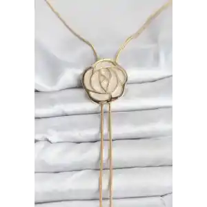 Pirinç Gold Renk Gül Model Asansörlü Kadın Kolye