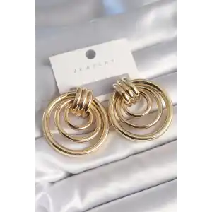 Pirinç Gold Renk Halka Model Kadın Küpe