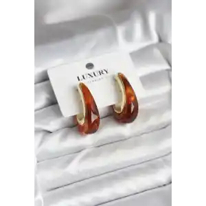 Pirinç Gold Renk Kahverengi Vintage Kadın Küpe