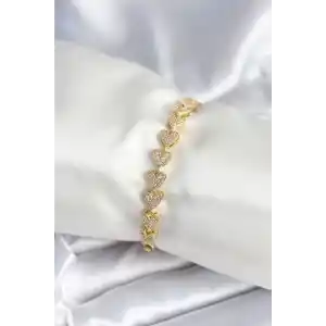 Pirinç Gold Renk Kalp Model Kadın Bileklik