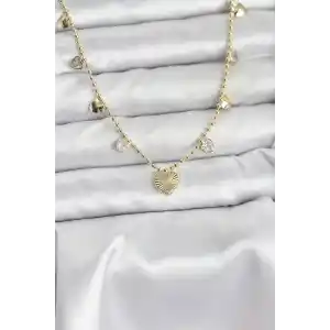 Pirinç Gold Renk Kalp Model Kadın Kolye