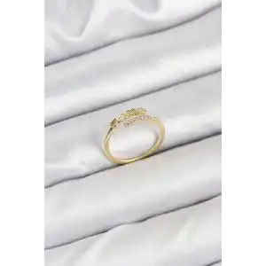 Pirinç Gold Renk Kalpli Detaylı Zirkon Taşlı Kadın Yüzük