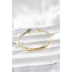Pirinç Gold Renk Kalpli Model Kadın Kelepçe Bileklik