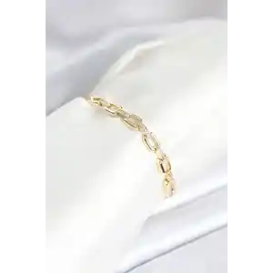 Pirinç Gold Renk Kare Zincir Model Zirkon Taşlı Kadın Bileklik
