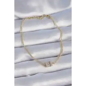 Pirinç Gold Renk Kare Zirkon Taşlı Kadın Bileklik