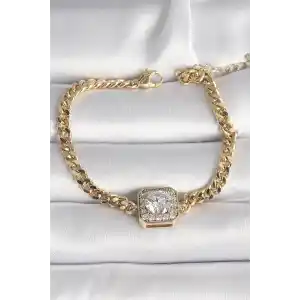Pirinç Gold Renk Kare Zirkon Taşlı Xuping Exclusive VIP Seri Kadın Bileklik