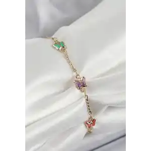 Pirinç Gold Renk Karışık Renk Kelebek Zirkon Taşlı Kadın Bileklik