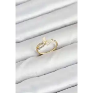 Pirinç Gold Renk Kelebek Zirkon Taşlı Kadın Yüzük
