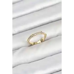 Pirinç Gold Renk Kemik Model Zirkon Taşlı Kadın Yüzük