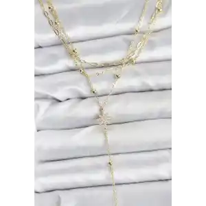 Pirinç Gold Renk Kutup Yıldızı Detaylı 3lü Kombin Kadın Kolye
