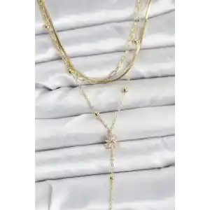 Pirinç Gold Renk Kutup Yıldızı Model Detaylı 3lü Kombin Y Kadın Kolye