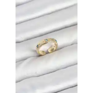 Pirinç Gold Renk Mavi Zirkon Taşlı Kutup Yıldızı Model Kadın Yüzük
