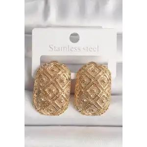 Pirinç Gold Renk Motif İşlemeli Kadın Küpe