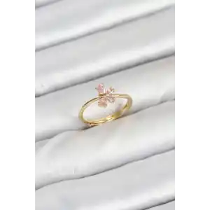Pirinç Gold Renk Pembe Kelebek Kadın Yüzük