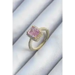 Pirinç Gold Renk Pembe Zirkon Taşlı Kadın Yüzük