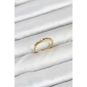 Pirinç Gold Renk Renkli Zirkon Taşlı Kadın Yüzük