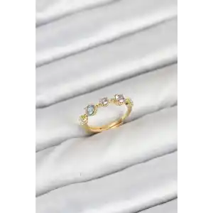 Pirinç Gold Renk Renkli Zirkon Taşlı Kadın Yüzük