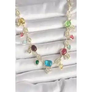 Pirinç Gold Renk Renli Zirkon Taşlı VIP Seri Kadın Kolye