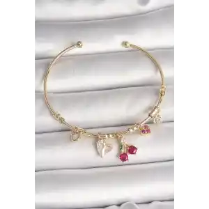 Pirinç Gold Renk Sallantı Kırmızı Zirkon Taşlı Kiraz Figür Charm Kadın Bileklik