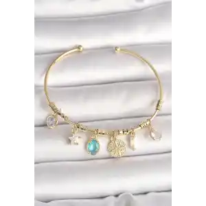 Pirinç Gold Renk Sallantı Zirkon Taş Detaylı Pusula Figür Charm Kadın Bileklik