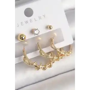 Pirinç Gold Renk Sarmal Yılan Halka Model Zirkon Taşlı Topçuk Detay Kadın Küpe Seti