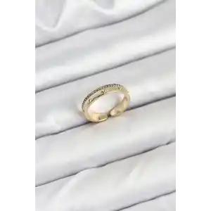 Pirinç Gold Renk Sıralı Zirkon Taşlı Kutup Yıldızı Model Kadın Yüzük