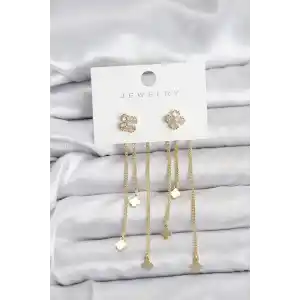 Pirinç Gold Renk Yonca Model Sallantılı Kadın Küpe