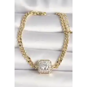 Pirinç Gold Renk Zincir Kare Zirkon Taş Model Xuping VIP Seri Kadın Bileklik