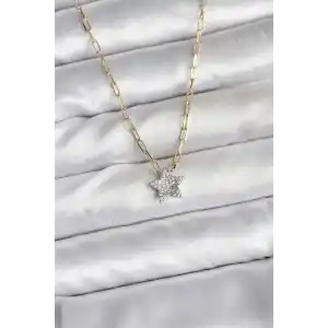 Pirinç Gold Renk Zincirli Zirkon Taşlı Minimal Yıldız Model Kadın Kolye