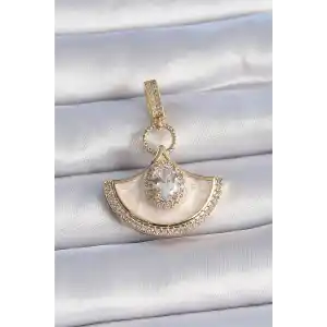 Pirinç Gold Renk Zirkon Taş Detaylı Beyaz Mineli Ajda Charm