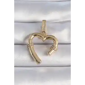 Pirinç Gold Renk Zirkon Taş Detaylı Kalp Figür Ajda Charm