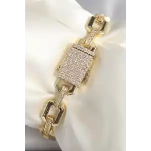 Pirinç Gold Renk Zirkon Taş Detaylı Kare Zincir Model Xuping VIP Exculusive Seri Kadın Bileklik