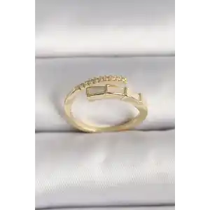 Pirinç Gold Renk Zirkon Taş Detaylı Yılan Model Ayarlanabilir Yüzük