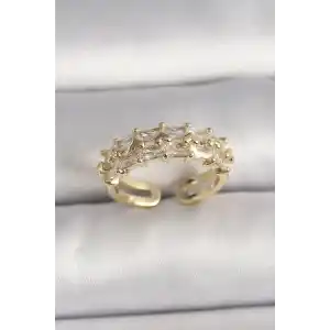 Pirinç Gold Renk Zirkon Taşlı Ayarlanabilir Yüzük