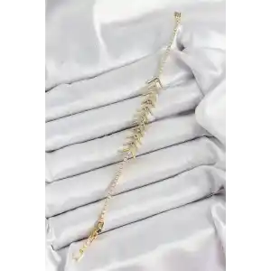 Pirinç Gold Renk Zirkon Taşlı Balık Sırtı Kadın Bileklik