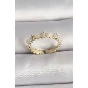Pirinç Gold Renk Zirkon Taşlı Beyaz Mineli Ayarlanabilir Yüzük