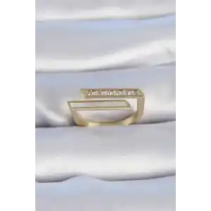 Pirinç Gold Renk Zirkon Taşlı Beyaz Sedef Detay Kadın Yüzük