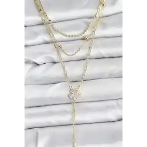 Pirinç Gold Renk Zirkon Taşlı Çiçek Model Detaylı 3lü Kombin Y Kadın Kolye