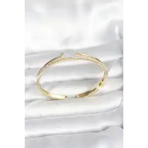 Pirinç Gold Renk Zirkon Taşlı Çivi Model Kadın Kelepçe Bileklik