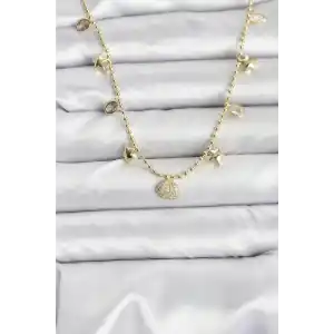Pirinç Gold Renk Zirkon Taşlı Deniz Kabuğu Model Kadın Kolye
