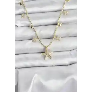 Pirinç Gold Renk Zirkon Taşlı Deniz Yıldızı Model Kadın Kolye