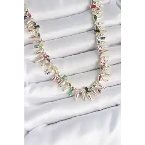 Pirinç Gold Renk Zirkon Taşlı Diken Model VIP Seri Kadın Kolye