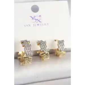 Pirinç Gold Renk Zirkon Taşlı Dorika Model 3Lü Kadın Kombin Küpe