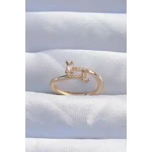 Pirinç Gold Renk Zirkon Taşlı Geometrik Ayarlanabilir Yüzük