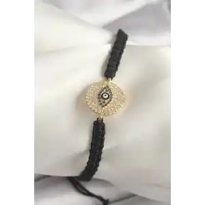 Pirinç Gold Renk Zirkon Taşlı Göz İşlemeli Figür Asansörlü Makrome Model Kadın Bileklik