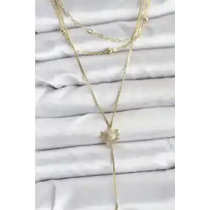 Pirinç Gold Renk Zirkon Taşlı Güneş Model Detaylı 3lü Kombin Y Kadın Kolye