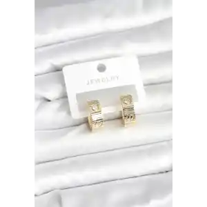 Pirinç Gold Renk Zirkon Taşlı Halka Kadın Küpe