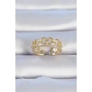 Pirinç Gold Renk Zirkon Taşlı İnci Detay Kadın Yüzük